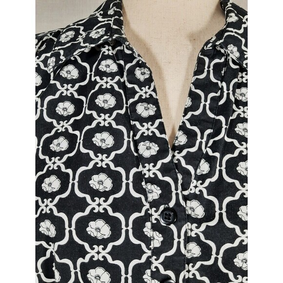 Requirements Empire Waist Babydoll Stretch Top Full Button Black and White SZ 8 - Picture 6 of 16